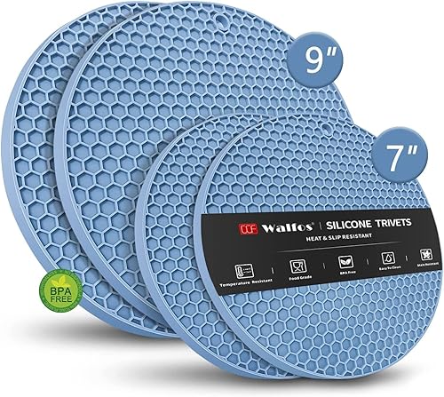 Vista 31 de Walfos - Juego de soportes de silicona resistentes al calor, 4 unidades, 2 tamaños de 7 y 9 pulgadas, almohadillas calientes antideslizantes
