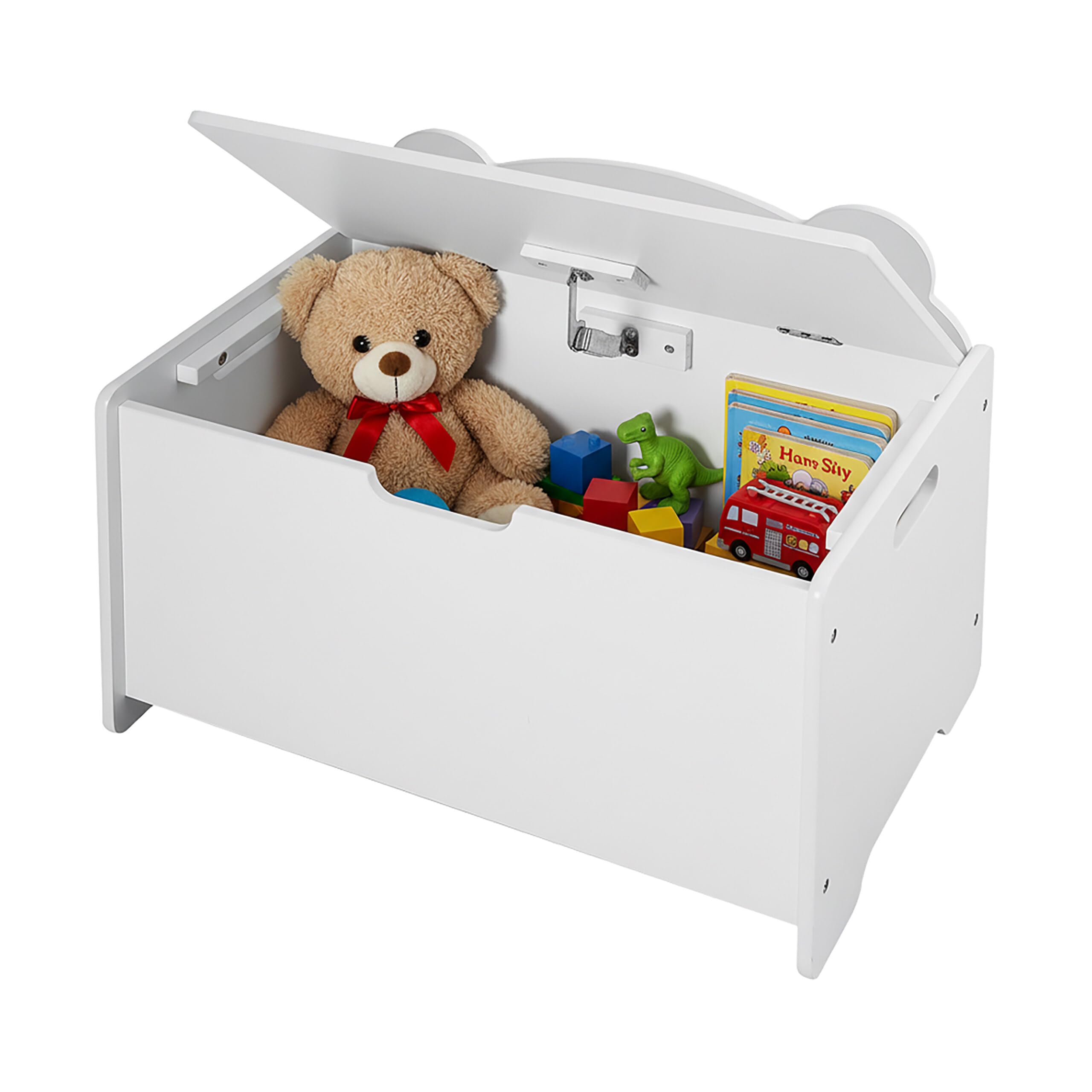 Relaxdays Cofre para Juguetes con Silueta de Oso, Tapa, MDF, 48x60x38 cm, habitación Infantil, Blanco