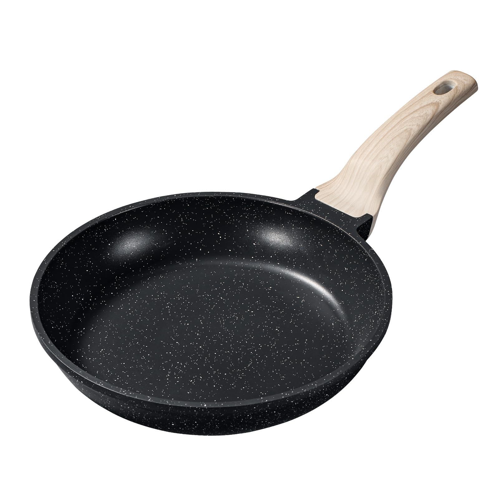 CAROTE Sartén Antiadherente de 24 cm, Apto para Inducción, Efecto Granito | Sartén inducción con mango efecto madera, ideal para tortitas y salteados. Apto para todo tipo de cocinas, libre de PFOA