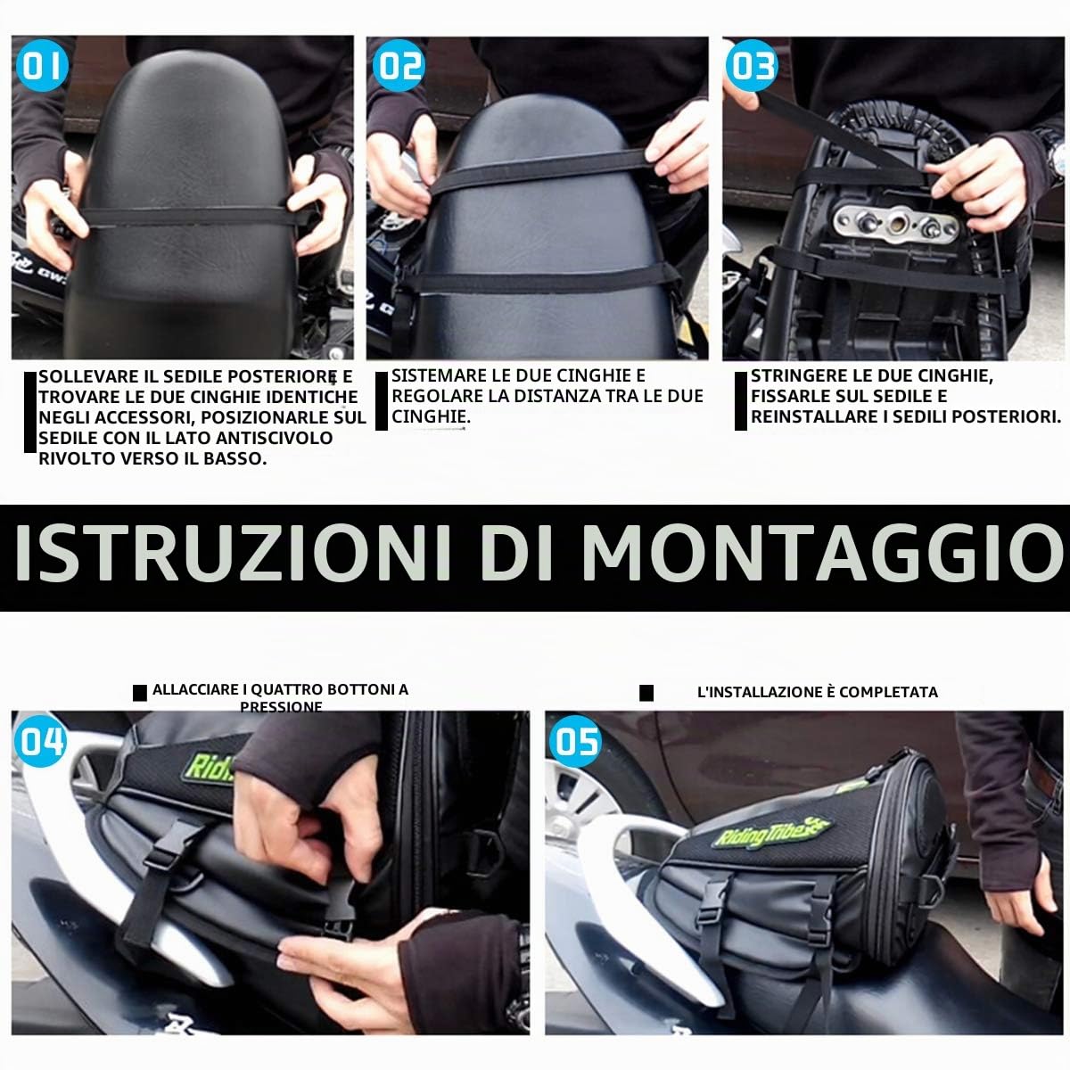KaTur Borsa da serbatoio per sedile posteriore per moto Borsa da sella di stoccaggio in pelle PU multifunzionale impermeabile per moto Sedile posteriore Accessori per coda super leggera Borse -Nero