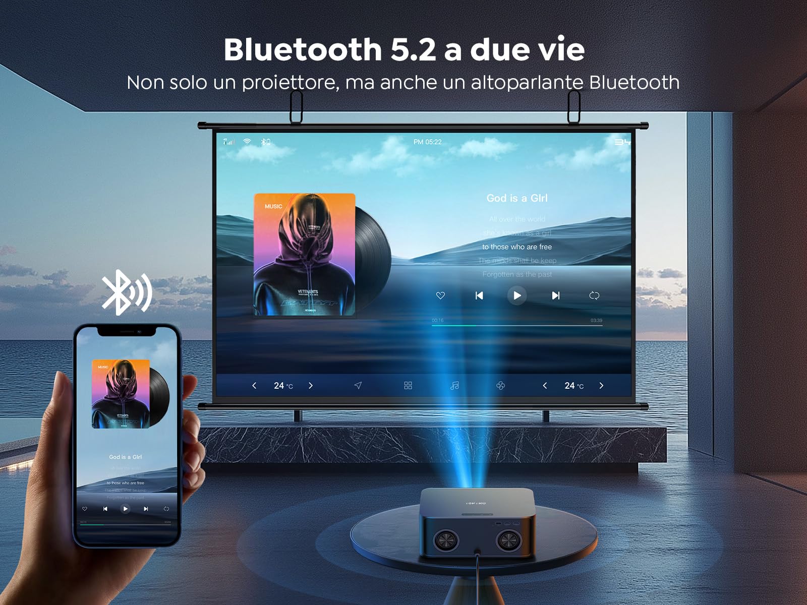 TOPTRO X9 Proiettore 4k 1500 ANSI Dolby Audio Wifi 6 Bluetooth Autofocus