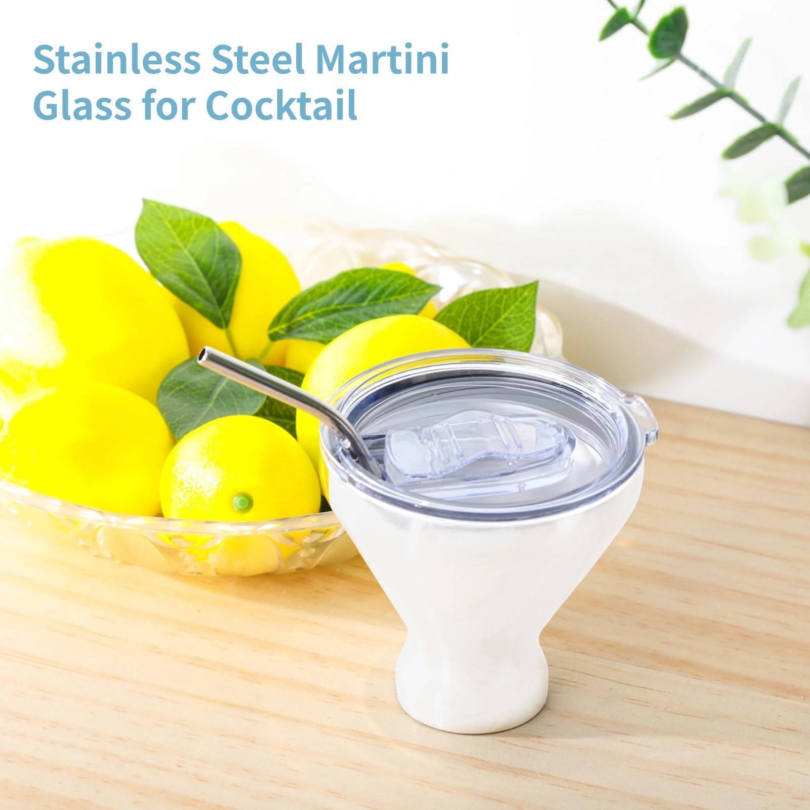 Cocktailgläser aus Edelstahl mit Deckel und Strohhalmen, doppelwandige, isolierte Trinkgläser für Margarita, 284 ml, 4 Stück