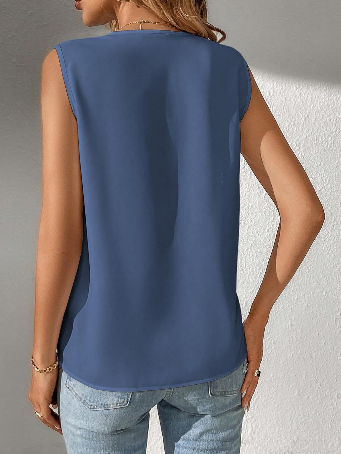 Womens Tank Tops Sleeveless Layers V Neck Shirts Casual Summer Vest Chiffon Blouses Clothes - Image 4