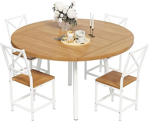 Miniatura 7 de IRONCK Juego de mesa de comedor para 4, mesa redonda de cocina y 4 taburetes para comedor, escritorio de hojas caídas de 44.5 pulgadas, pequeño