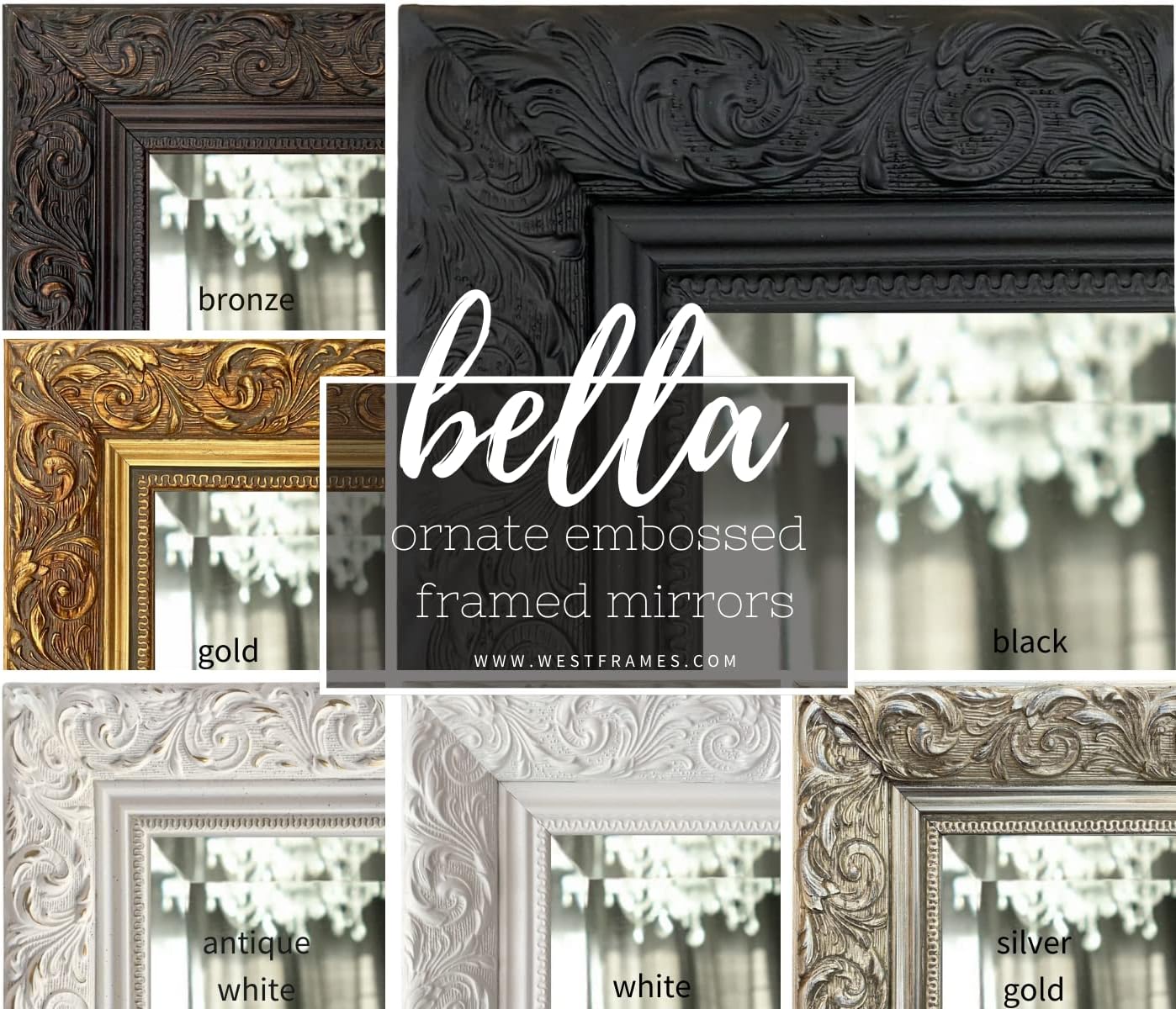 West Frames Bella Ornate Embossed Framed Wall Mirror (26.25" x 32.25", White)