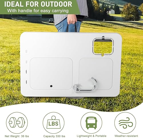 Miniatura 4 de Mesa portátil de limpieza de peces con 2 fregaderos, mesa de campamento plegable para picnic, estación de fregadero al aire libre con manguera,