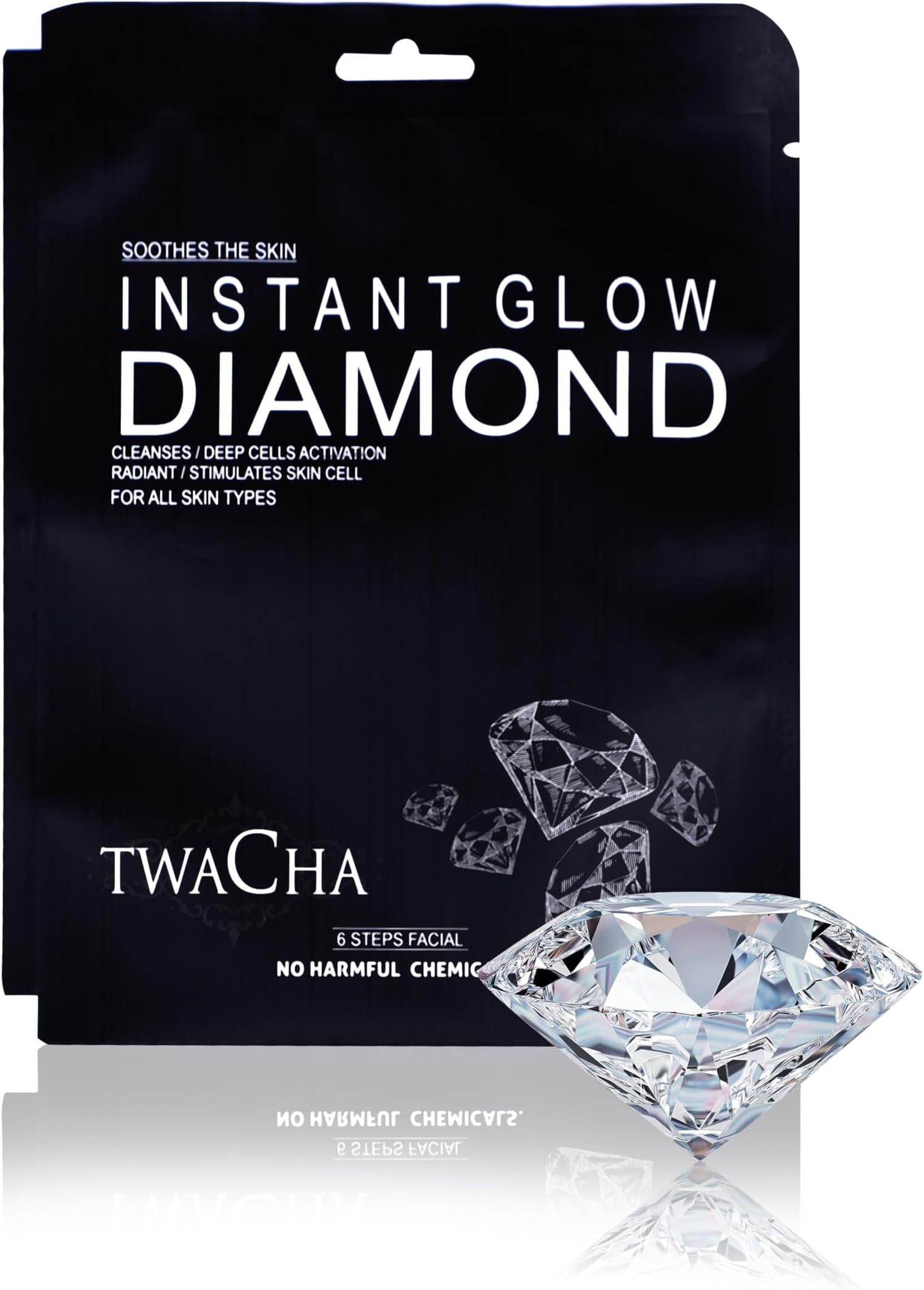 Instant Glow Diamond Facial Kit | Improves Skin Elasticity, Provides Instant Glow,Deep Cleanses,Brightens and Lightens Patchy Damaged Skin | Suits of All Skin Type | (6 Steps Facial)