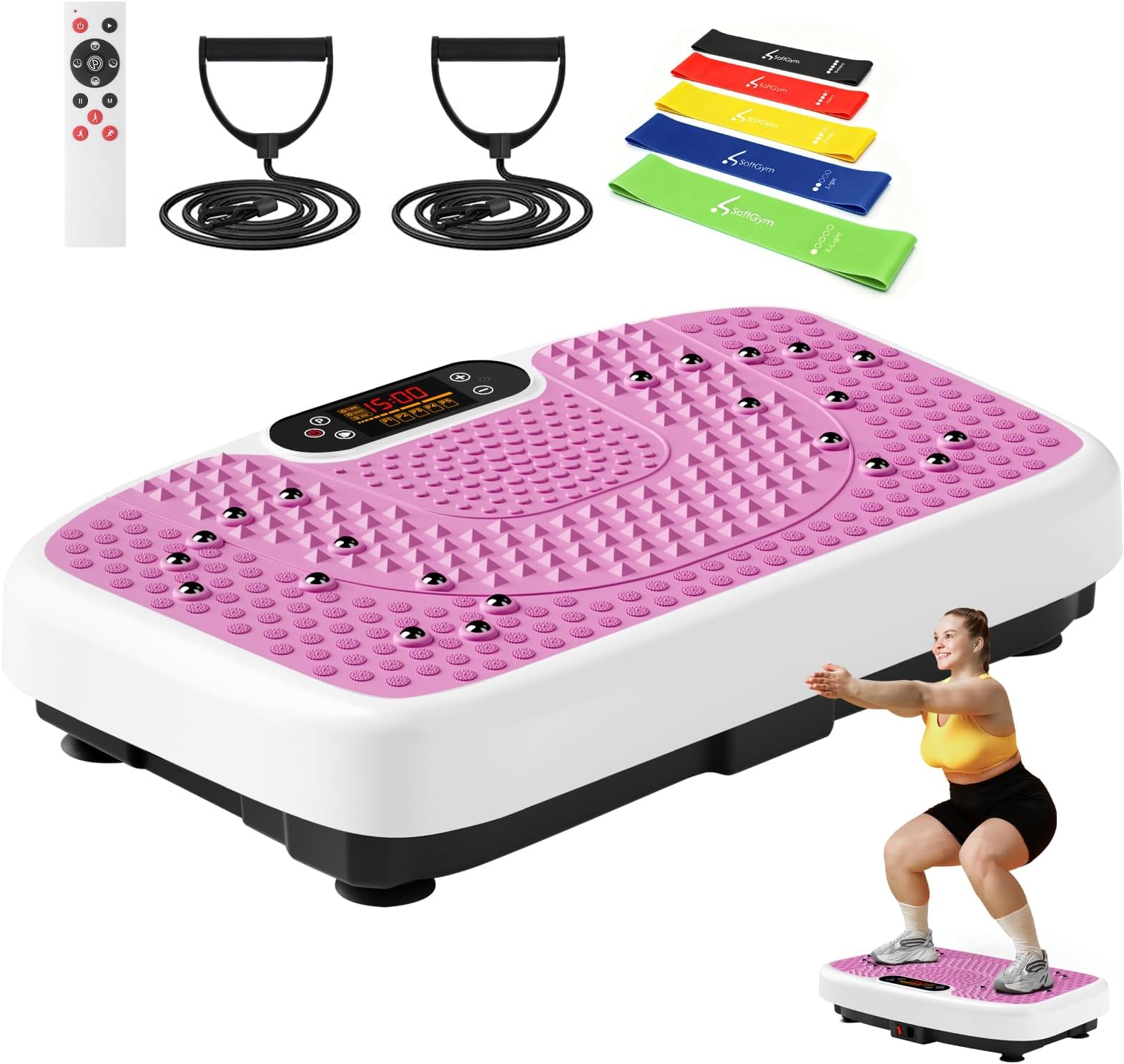 SoftGym Vibration Plate Exercise Machine for Lymphatic Drainage,Power Vibrate Stand Shake Board 450 Lbs Capacity Whole Body Workout Waver with Fitness Resistance Bands Weight Loss Gifts for Women Men