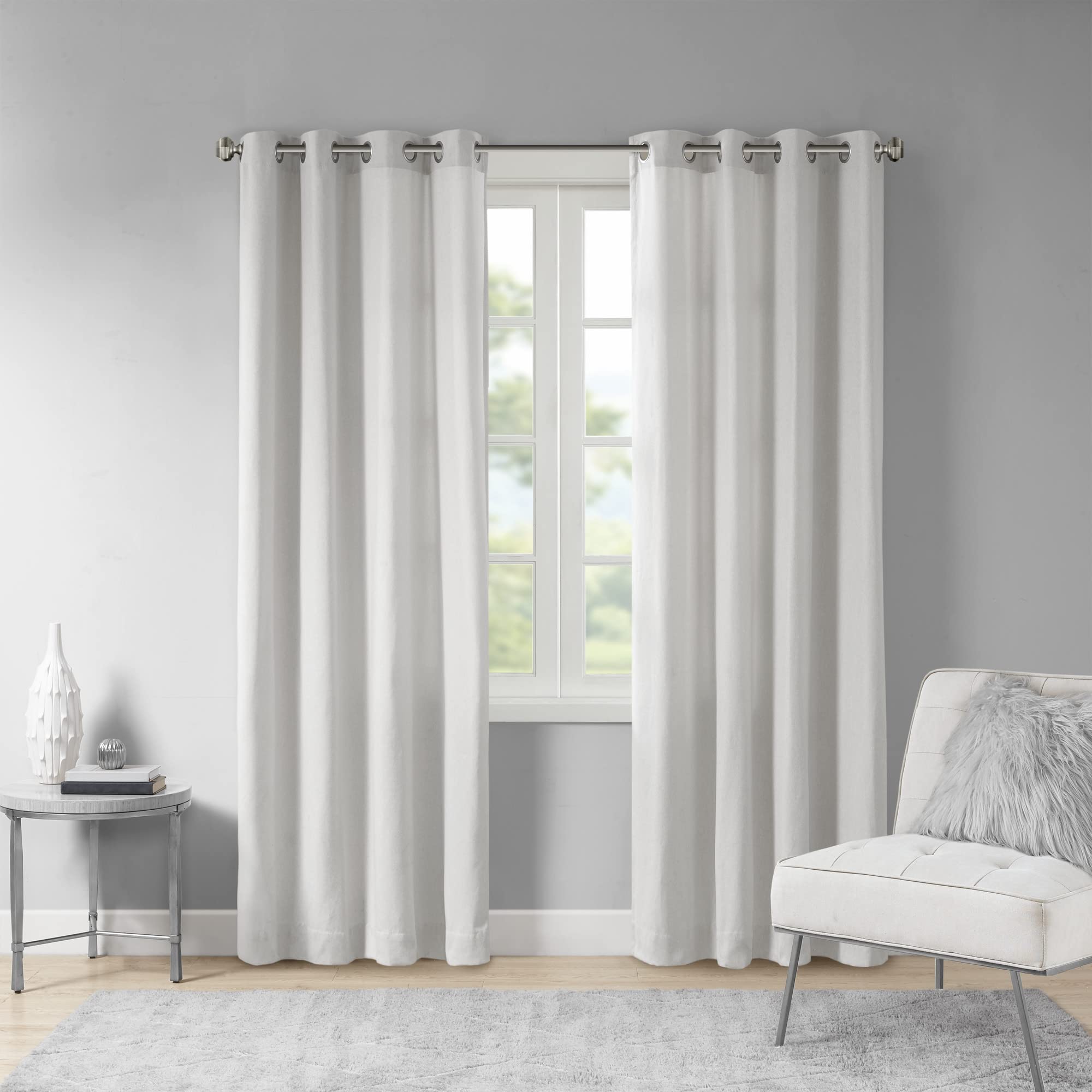 Madison ParkEnglewood 1-Panel Pack Window Curtain Dyed, Light Heathered Effect, Room Darkening, Grommet Top Easy to Hang, Fits up to 1.25" Diameter Rod, 50"x84" Grey