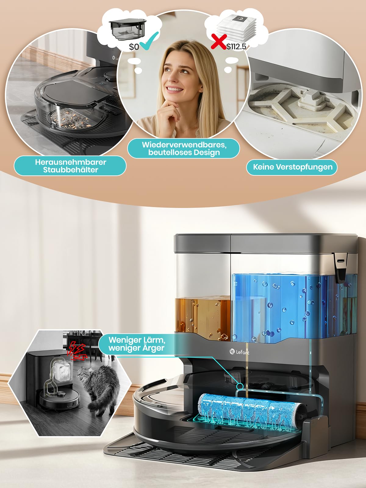 Lefant M210 PRO Omni Saugroboter mit Roller Wischfunktion,20000 Pa,20cm Roller,Vermeiden von Hindernissen,LiDAR Navigation,Multi-Floor Mapping,No-Go-Zone,2.4G/5G, App und Alexa