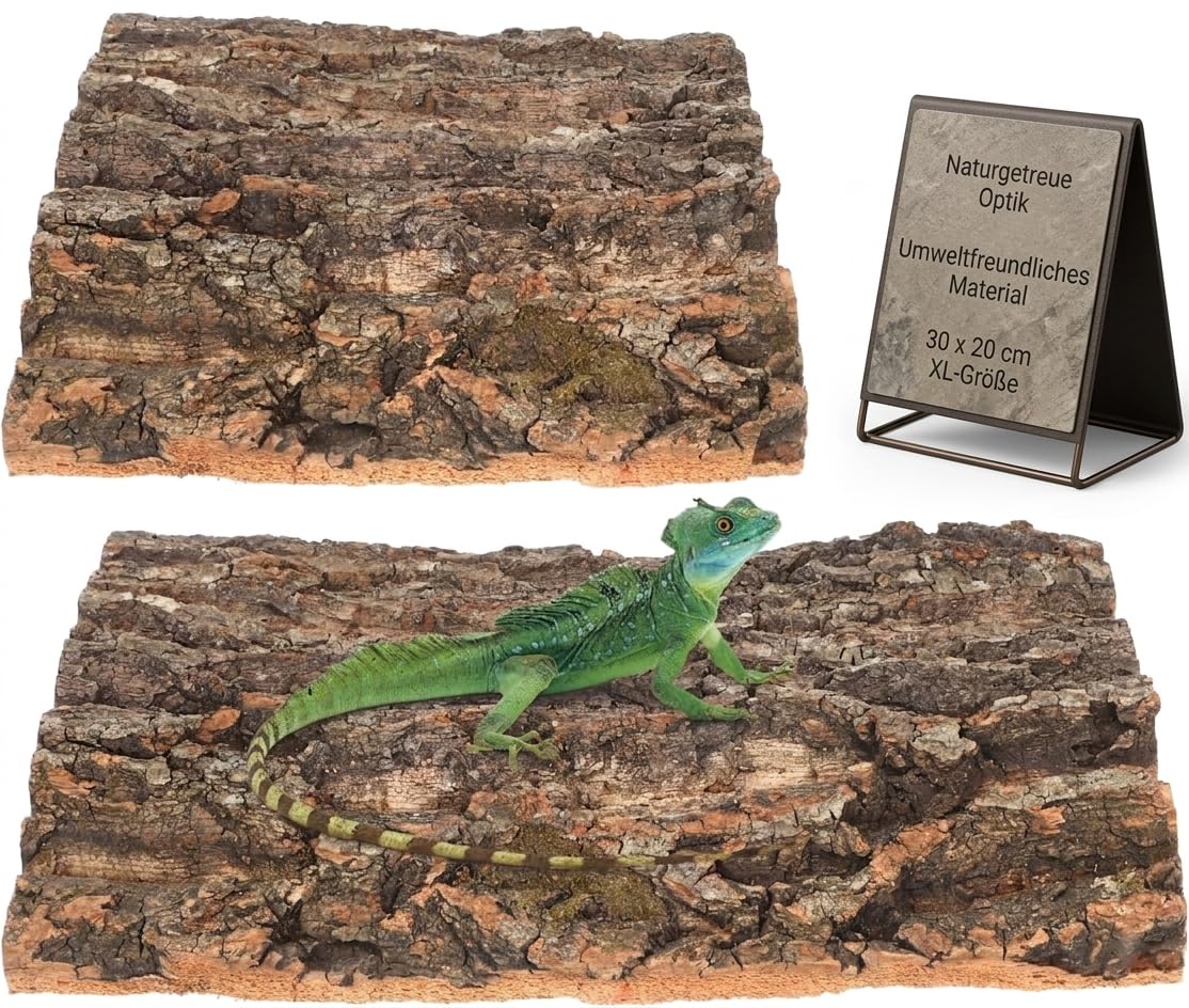 Hemobllo Paquete de 2 piezas de corteza de árbol de reptiles, material sintético marrón claro, decoración de terrarios, plataforma de escondite de serpientes, corteza trepadora de tortuga, 29,9 x 20,1