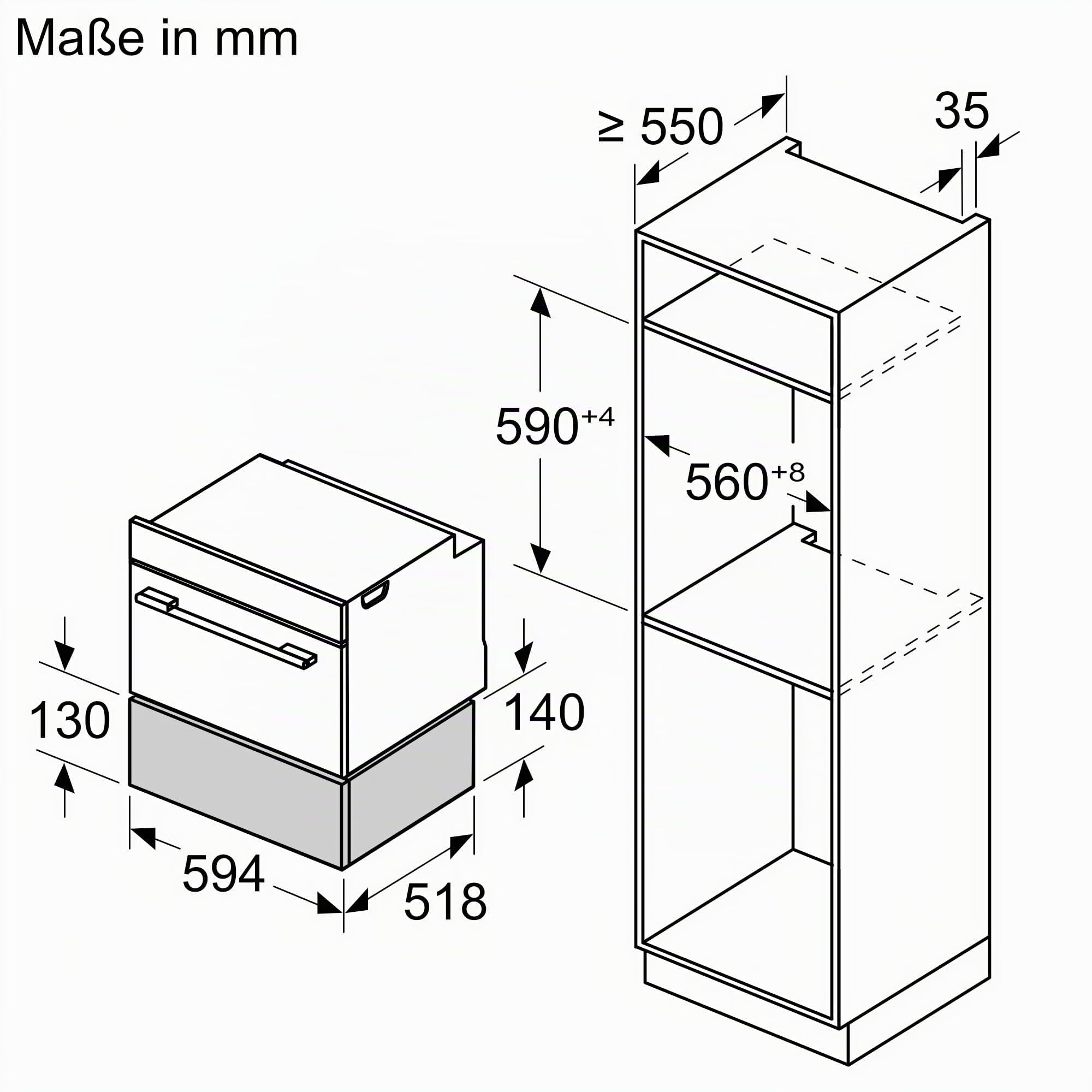 Bosch BIE7101B1, Serie 8 Zubehörschublade, 60 cm Breit, 14 cm Hoch, Schwarz, Griffloses Öffnen dank Push Pull, Platz für 64 Espresso-Tassen oder 12 Teller, Optimal unter Kompaktbackofen platzierbar