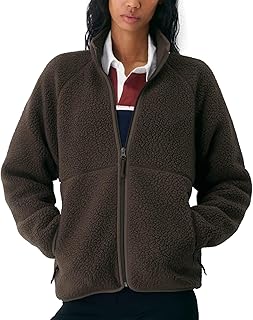 Womens Fuzzy Fleece Jacket Fall Winter Warm Long Sleeve Sherpa Coats Casual Full Zip Up Outerwear with Pockets