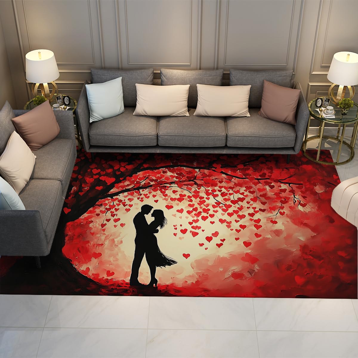 Tapis Tree Heart rouge et noir 80x120cm pour salon moderne