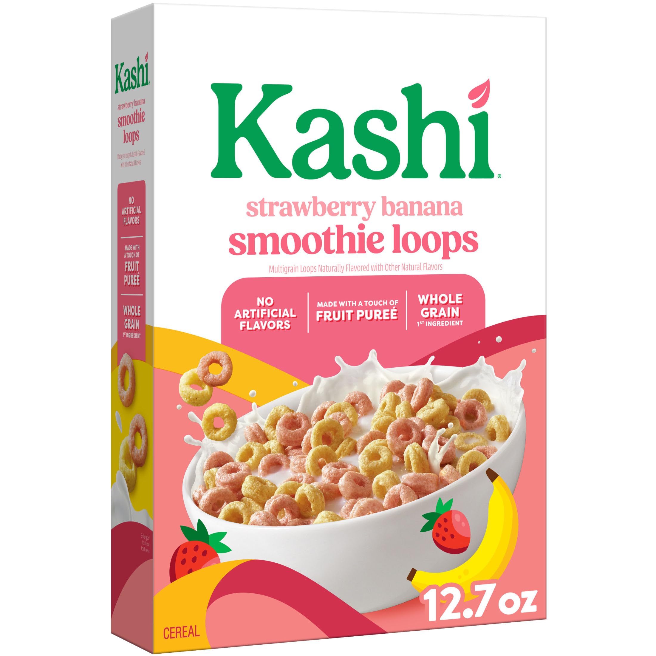 Kashi Breakfast Cereal, Whole Grain, Vegan, Strawberry Banana Smoothie Loops, 12.7oz Box (1 Box)