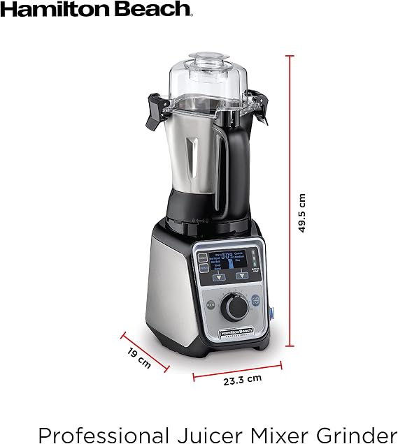 Hamilton Beach Juicer Mixer Grinder, 1400W, 2.2 Peak HP, Stainless Steel, 13 Program Settings, Leakproof Jars, Universal Blade, Safety Features, Ideal for Indian Cooking & Blending - 58770-SAU