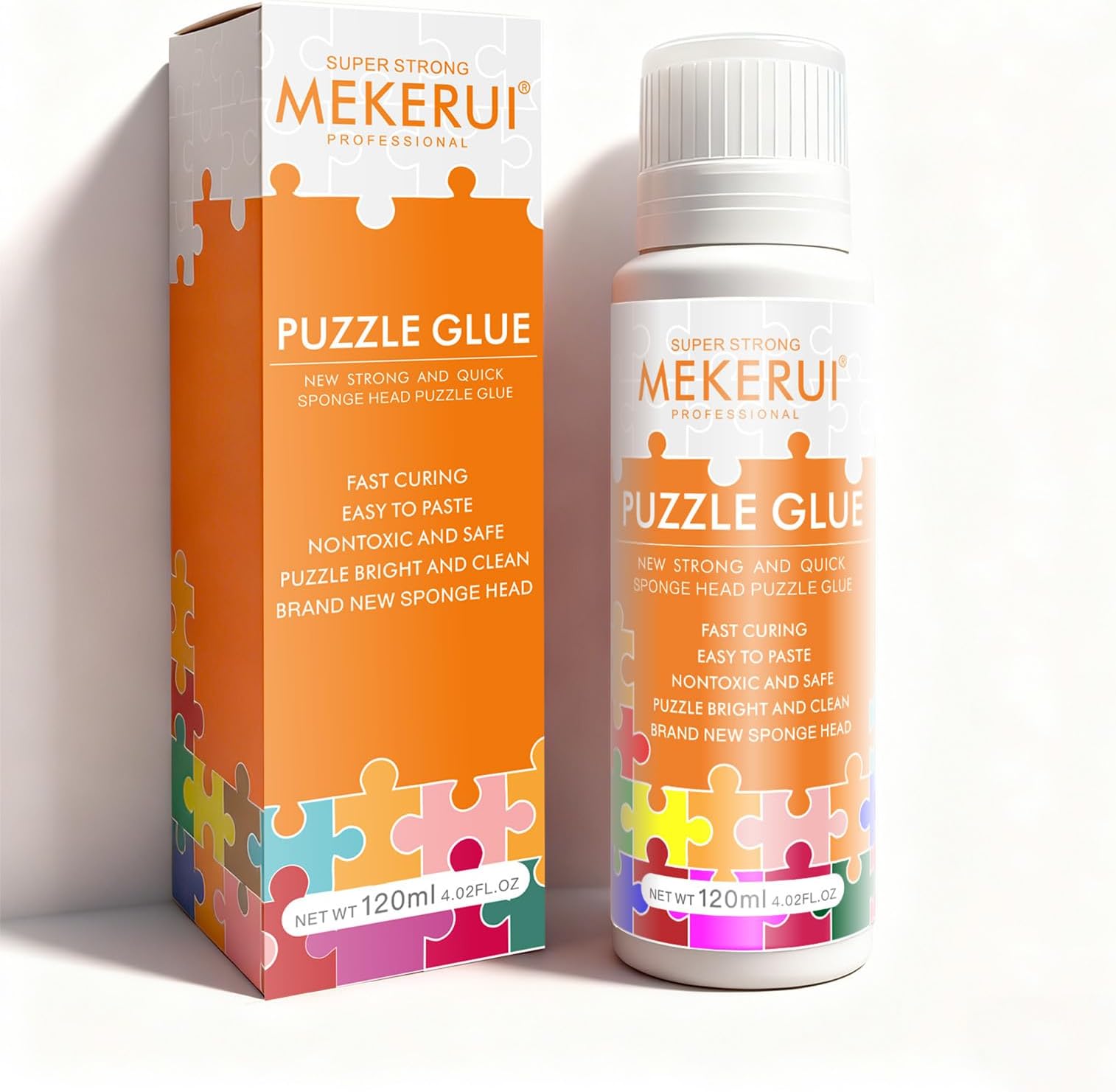 Puzzle Glue with Sponge Head Applicator, 120ml Clear Fast-Drying Sealer for Jigsaw Puzzle Preservation, Non-Toxic Safe Craft Adhesive for Kids and Adults