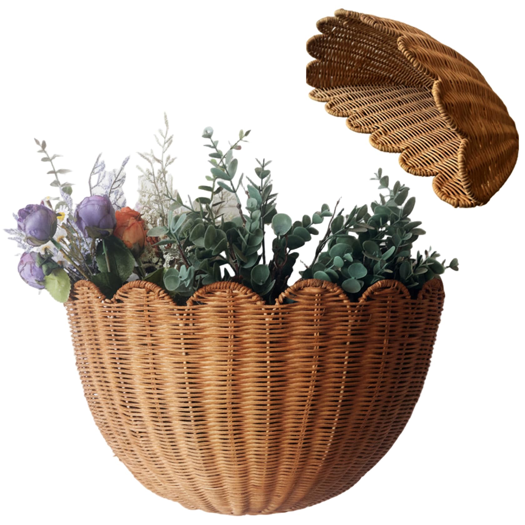 Paniers muraux en osier, panier mural festonné, paniers suspendus rustiques, panier en osier tissé pour fruits, légumes, articles de toilette, cuisine, salle de bain, salon 5, 9 x 11 pouces, à suspend