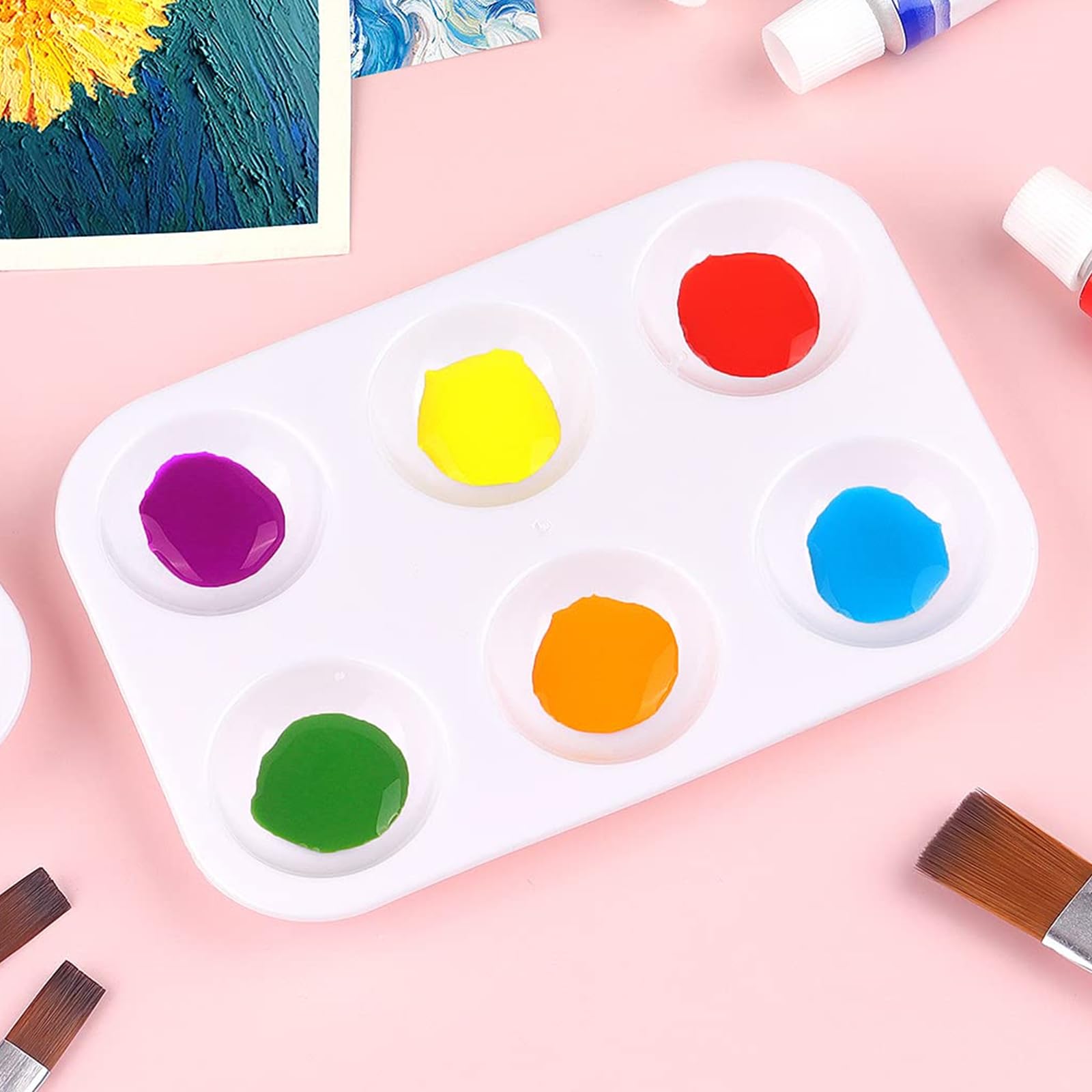 40 paletas de pintura de plástico blanco, paleta de aceite de acuarela rectangular de 6 pozos para niños, adultos, estudiantes, artistas, manualidades, bandeja de pintura para fiestas de pintura,