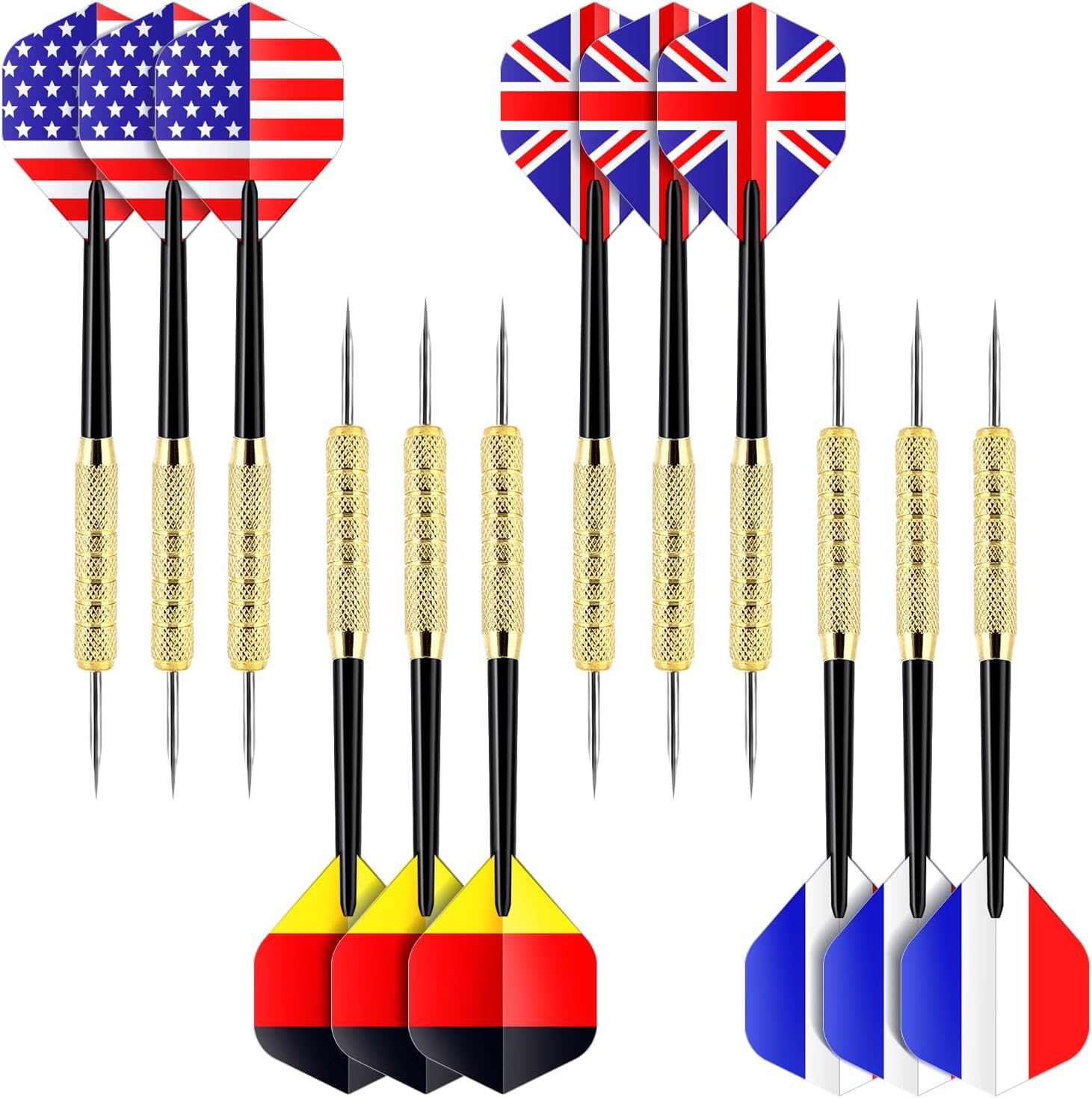 Ohuhu Steel Tip Darts with National Flag Flights, Copper Barrels and Extra Dart Rods, Multi Choice: 12, 24 Pack