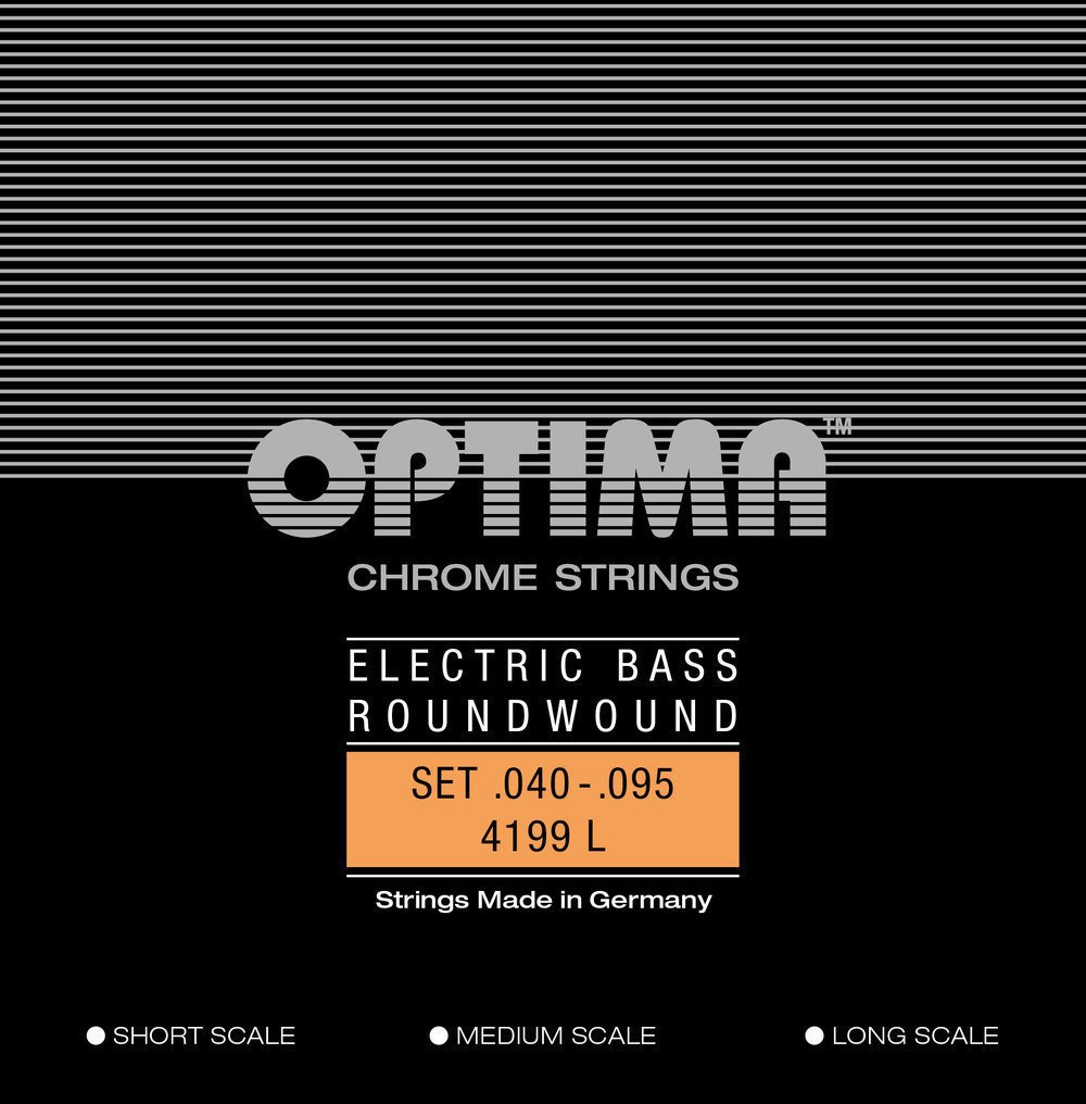 Corde Optima per basso elettrico Cromo. Set 4 corde leggere 4199L con avvolgimento rotondo a scala media