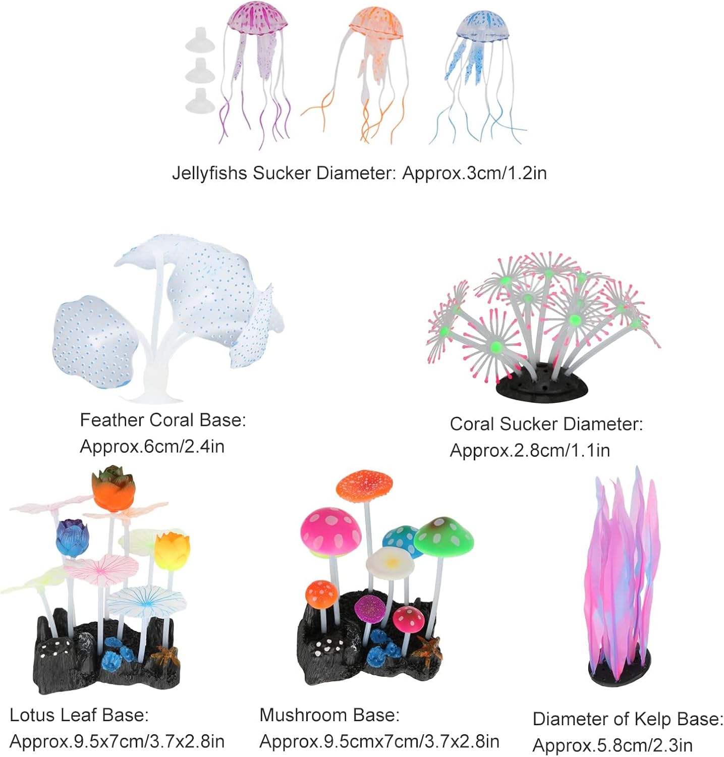 Silicone Aquarium Coral Decor Kit, Safe Non Fish Decorations, Vivid Colors, to Install with Suction Cups, Ideal for Fish, Includes 8 Work (of Art) of Coral,