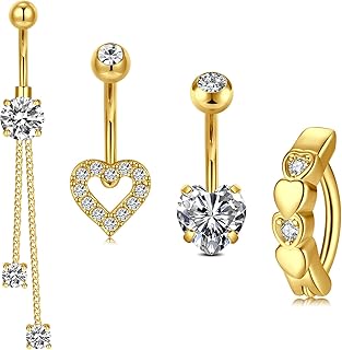 Belly Button Ring Belly Rings Surgical Steel Belly Button Rings for Women Navel Piercing Jewelry Heart Belly Button Piercing 14g Belly Rings Silver Gold