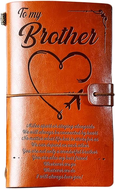 Funnli Brother Gifts, to My Brother Leather Journal Notebook from Sisters Brothers, 140 Page Engraved Notebook Travel Journal Diary,Christmas Birthday Graduation Gifts for brother (To my brother)