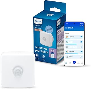 Philips Smart Lighting Smart Home Bewegungsmelder, Innenbeleuchtung, Kabellos, Überall Platzierbar, Automatisierungen, Connected by WiZ, Batterien Enthalten, 1er-Pack