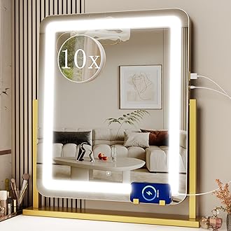 Makeup Vanity Mirror with USB Charging Port 22" x 18" Large LED Makeup Mirror, Desk Mirorr with Lights, Light up Mirror with 10X Magnification and, Dimmable 3 Modes, Touch Screen Control
