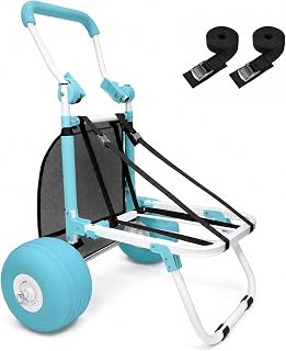 Beach Wagon for Sand, Beach Cart with 10.5" x 6" Big Wheels, Heavy Duty Beach Dolly with 242 LBS Load Capacity & Quick-Adjust Handle, Folding Sand Cart for Camping & Fishing