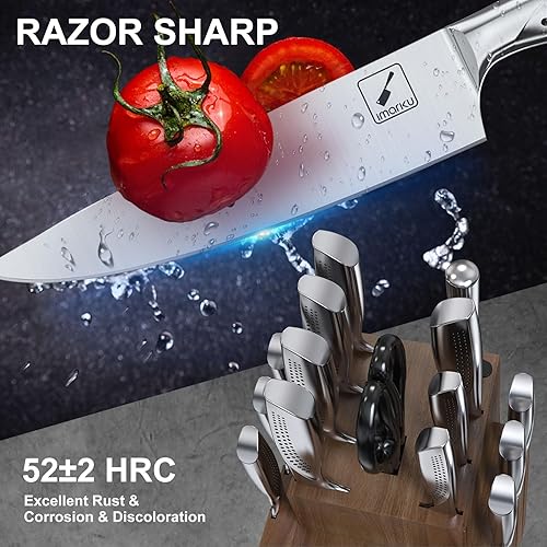 Miniatura 4 de imarku Juego de cuchillos de cocina de acero inoxidable de alto carbono con bloque de cuchillos ultra afilado, juego de cuchillos japoneses con