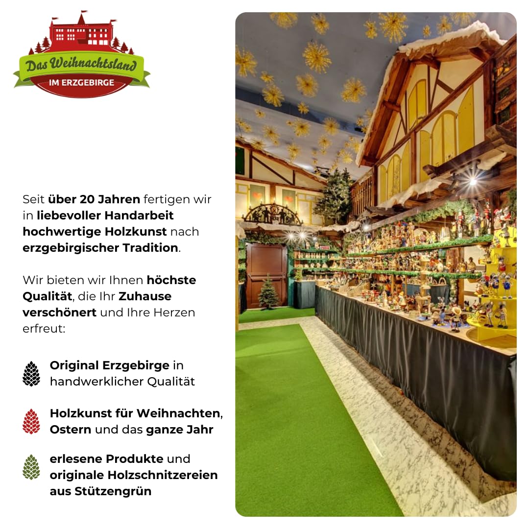Lichterbogen ELB – Motiv Weihnachtsmann mit Geschenk | 32 x 56 x 5 cm – Schwibbogen aus Holz – Leuchtbogen mit 7 Kerzen – Original Erzgebirge Fensterbogen – Weihnachtsdeko