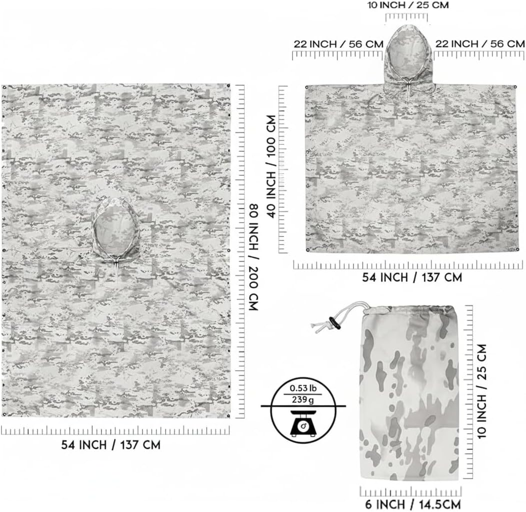 Eosphorus Multicam Alpine Snow Camo Hooded Poncho Winter Camouflage Ultra-Thin Windbreaker Hunting Apparel - Image 6