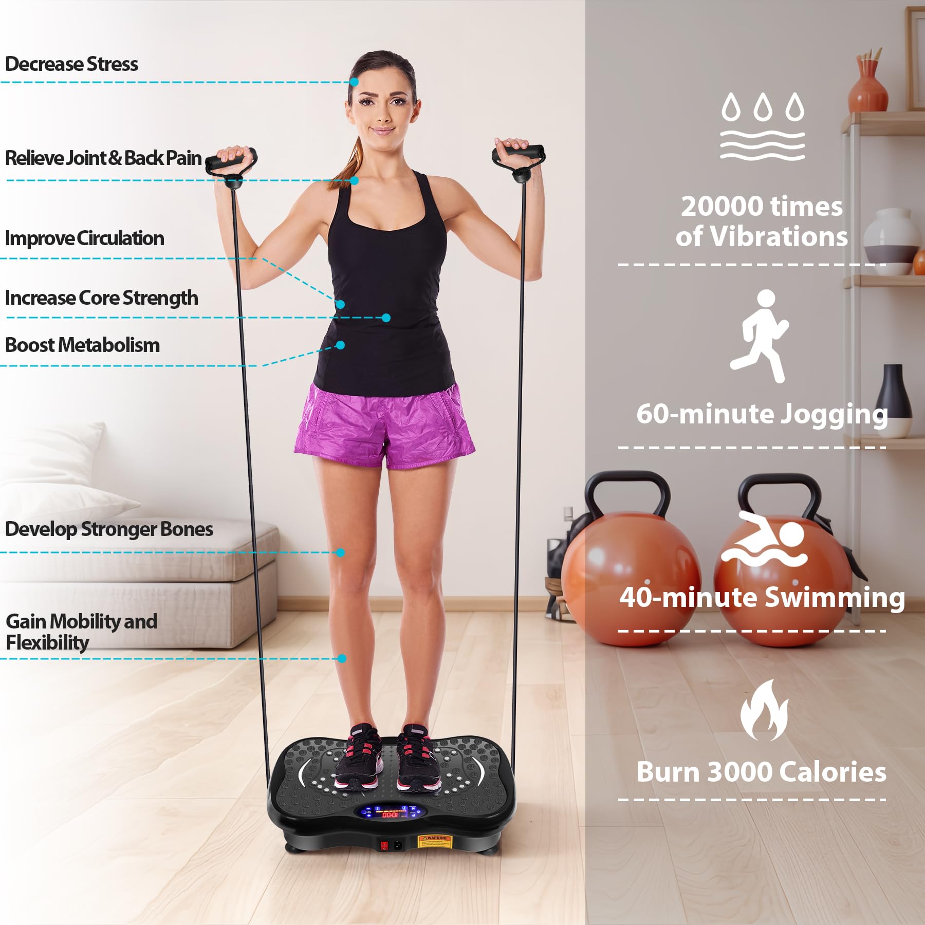 Macchina di esercizio della piastra di vibrazione, piattaforma di vibrazione per l'allenamento di tutto il corpo, drenaggio linfatico, macchina di supporto di vibrazione Power Waver per la perdita di