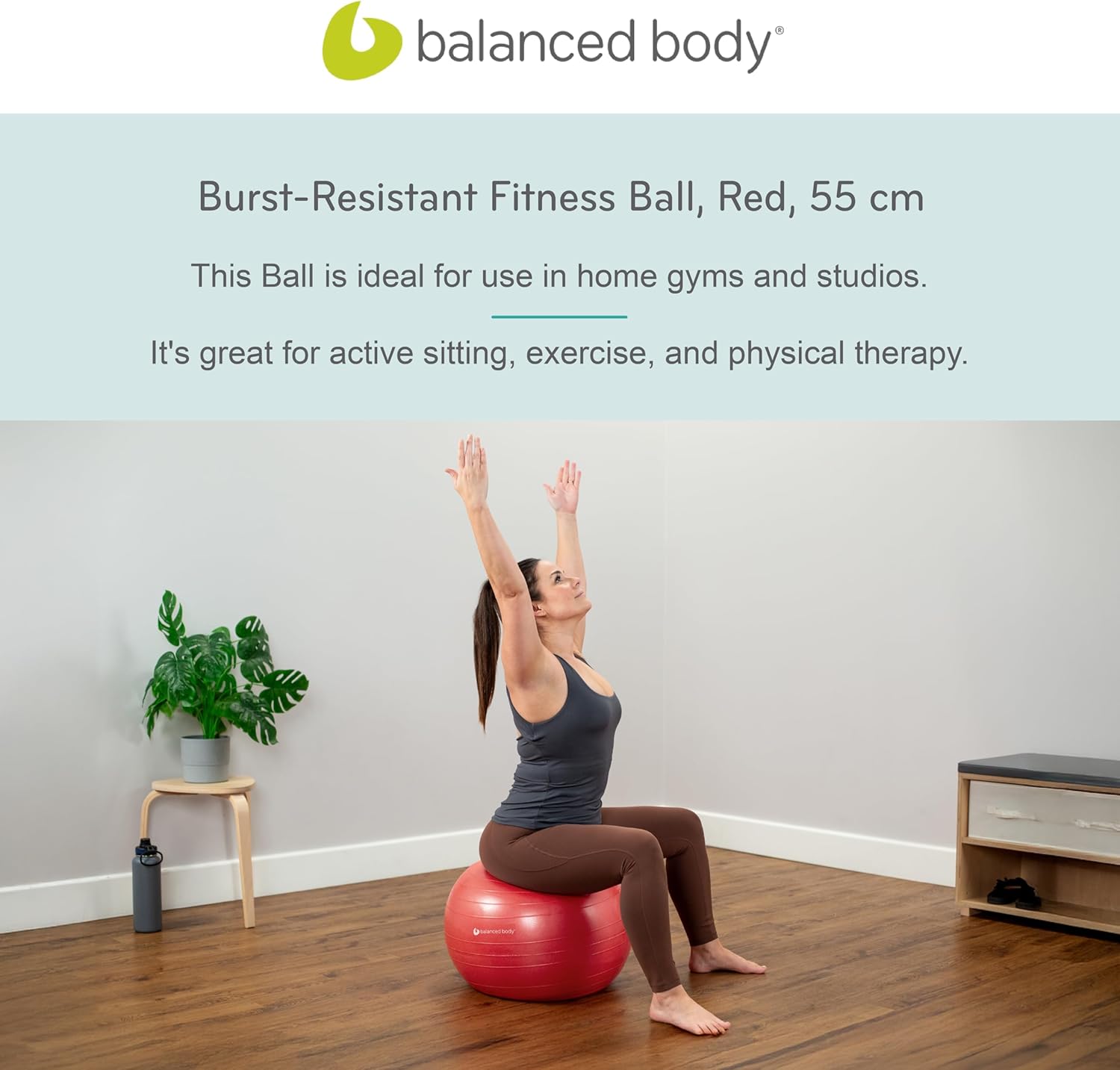 Balanced Body Burst-Proof Fitness Ball, Home or Gym Exercise Equipment for Stability, Coordination, and Conditioning