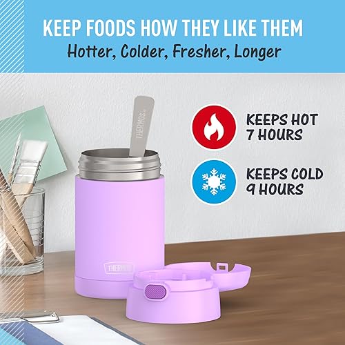 Miniatura 5 de THERMOS FUNTAINER Tarro de alimentos de acero inoxidable aislado al vacío de 16 onzas con cuchara plegable, morado neón