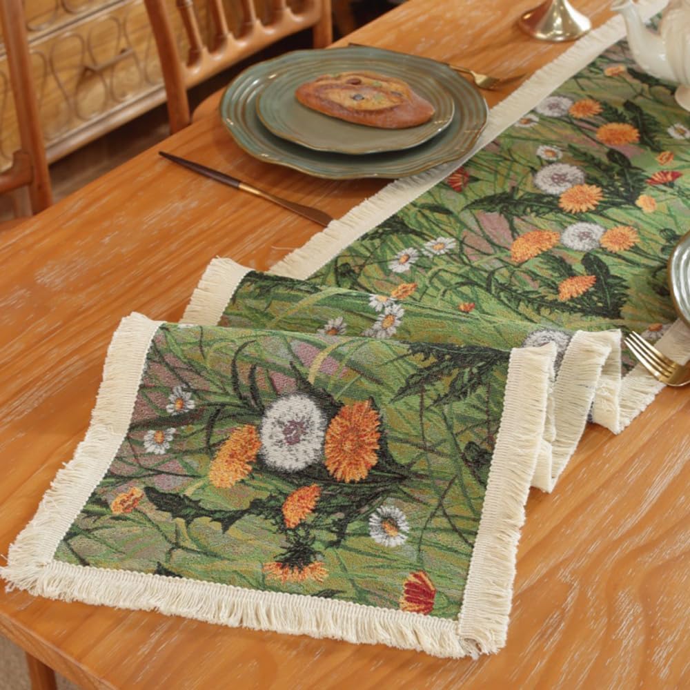 Wholesale Vintage Oil Painting Floral Table Runner with Tassels