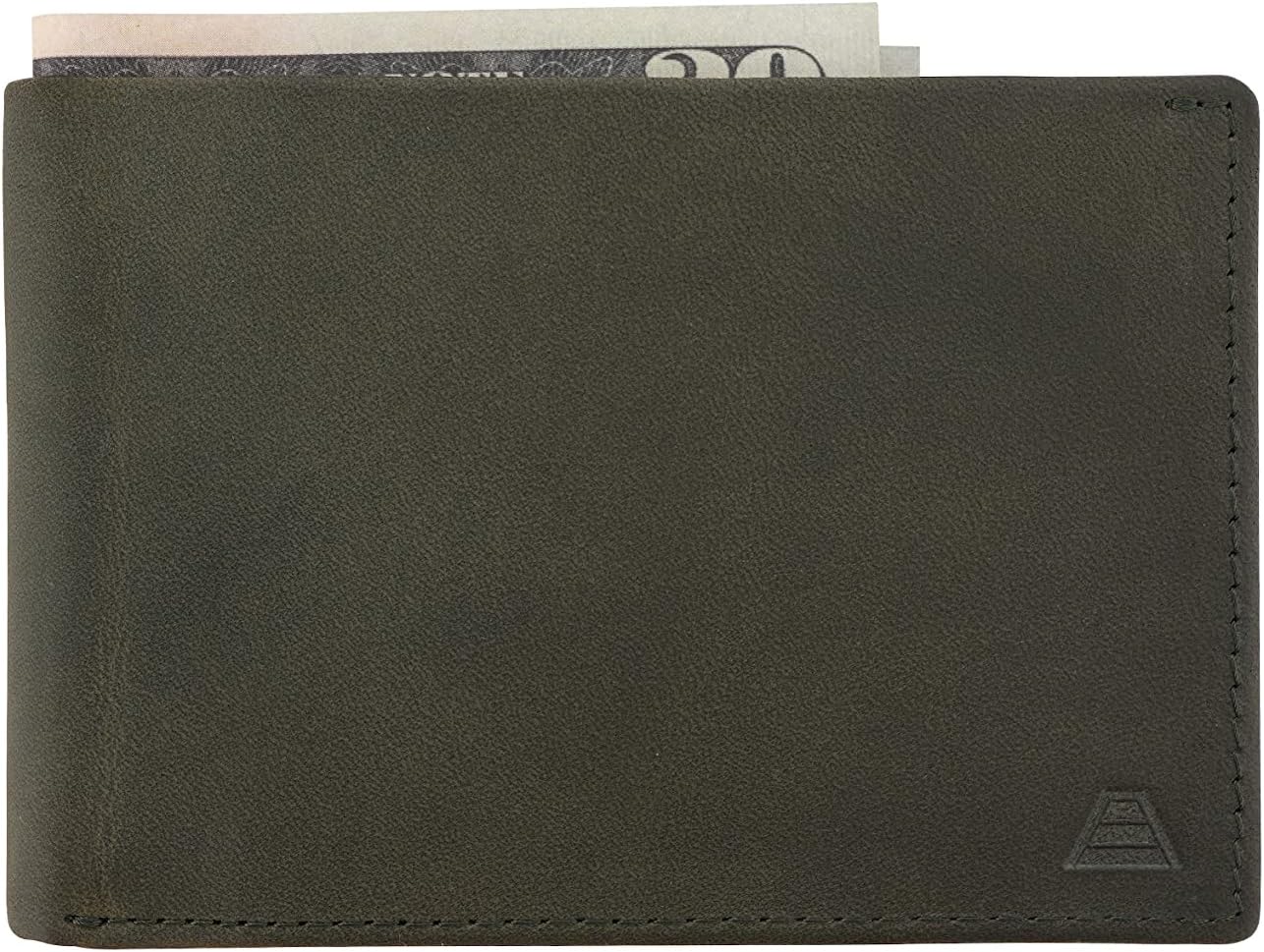 Leather Slim Bifold Wallet With RFID Block Made of Full Grain Leather- The Ambassador (Olive Gray)