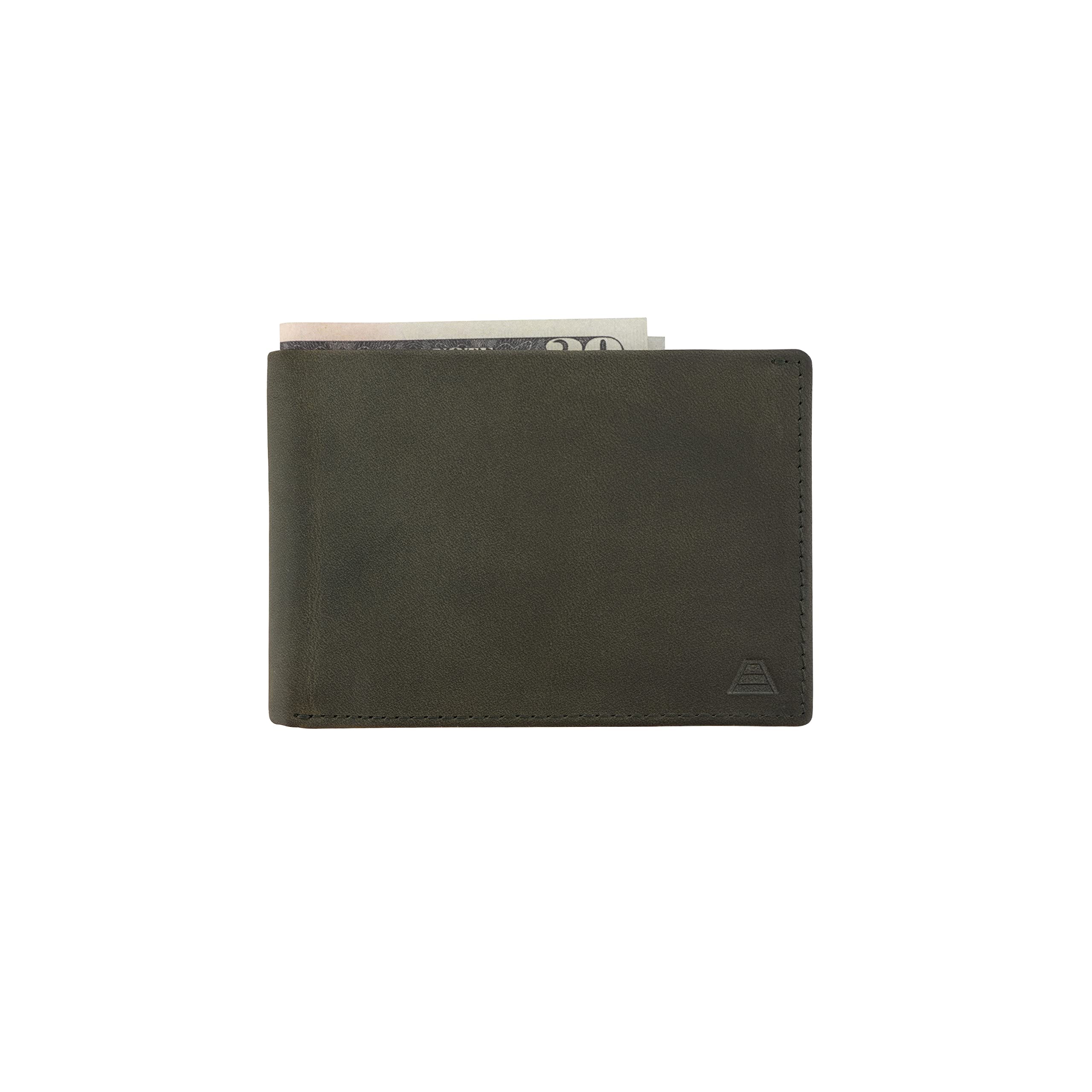 AndarLeather Slim Bifold Wallet With RFID Block Made of Full Grain Leather- The Ambassador (Olive Gray)