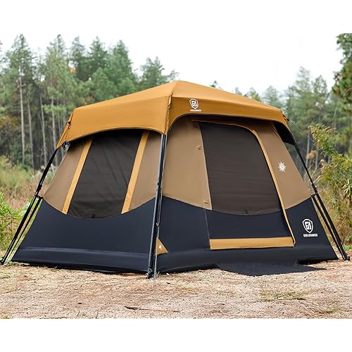 EVER ADVANCED 4 Person Blackout Camping Tent, 60s Easy Setup Instant Cabin Tent for Family, 4000mm Water-Resistant & UV Protection Light-Blocking Tent with Rainfly for Outdoor Travel, 8' x 7' x 59"