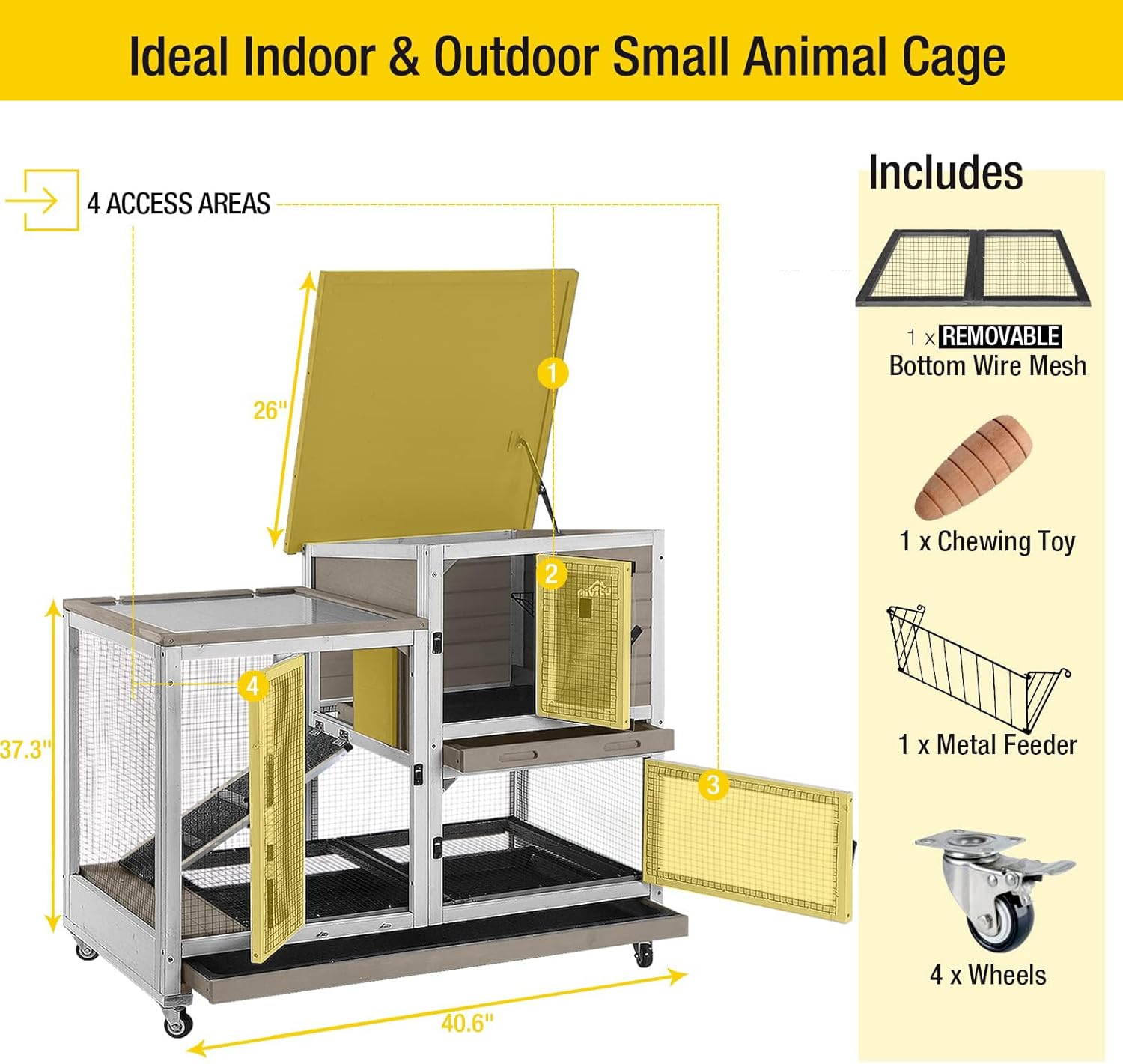 Aivituvin Upgrade Rabbit Cage Indoor Bunny Hutch with Run with Two Deeper No Leak Trays - 4 Casters Include for Outdoor (Mocca)