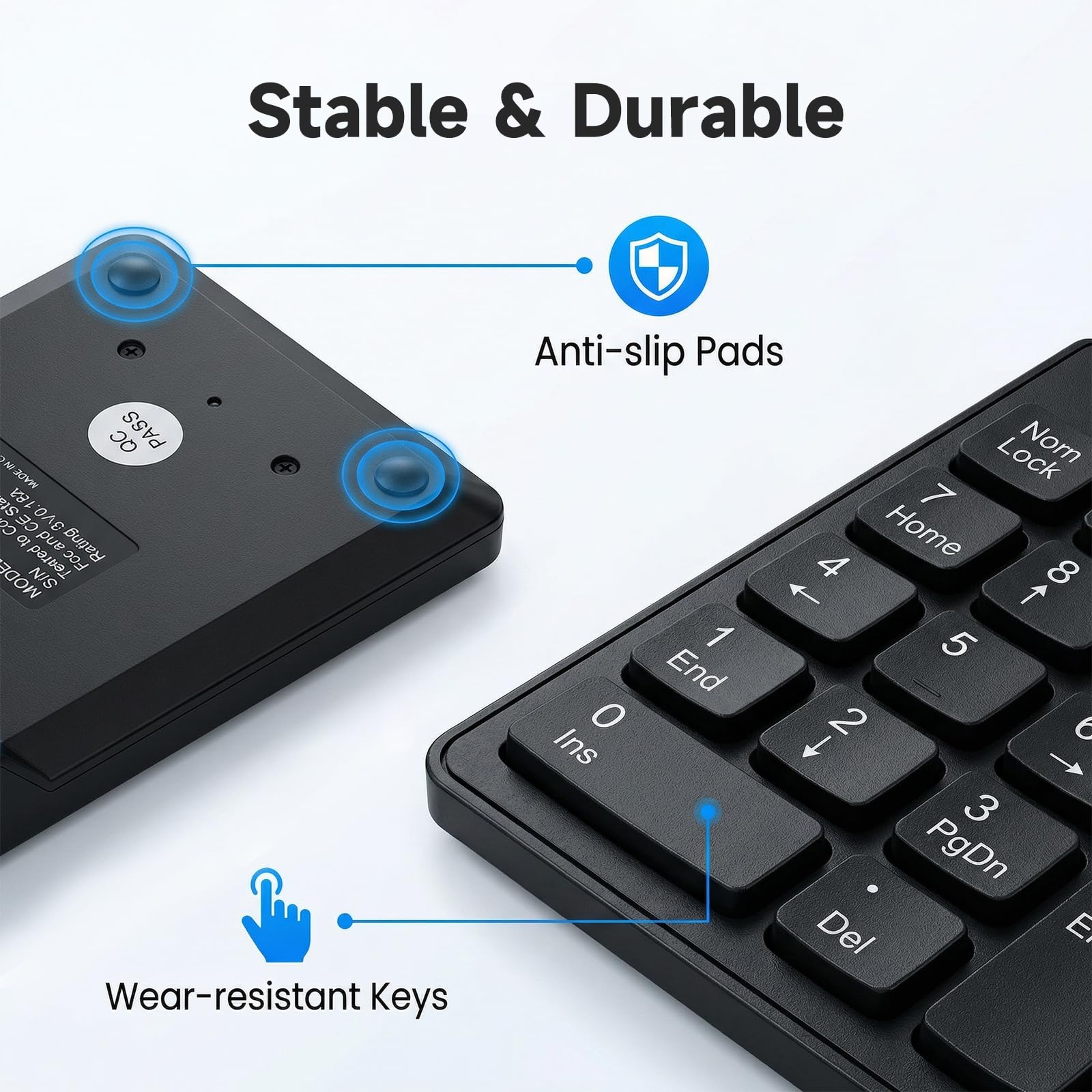 Pavé Numérique Filaire avec Câble USB Intégré, Clavier Numérique 18 Touches Ultra-Fin et Portable, Numpad pour Ordinateur Portable, Notebook et PC de Bureau, Noir