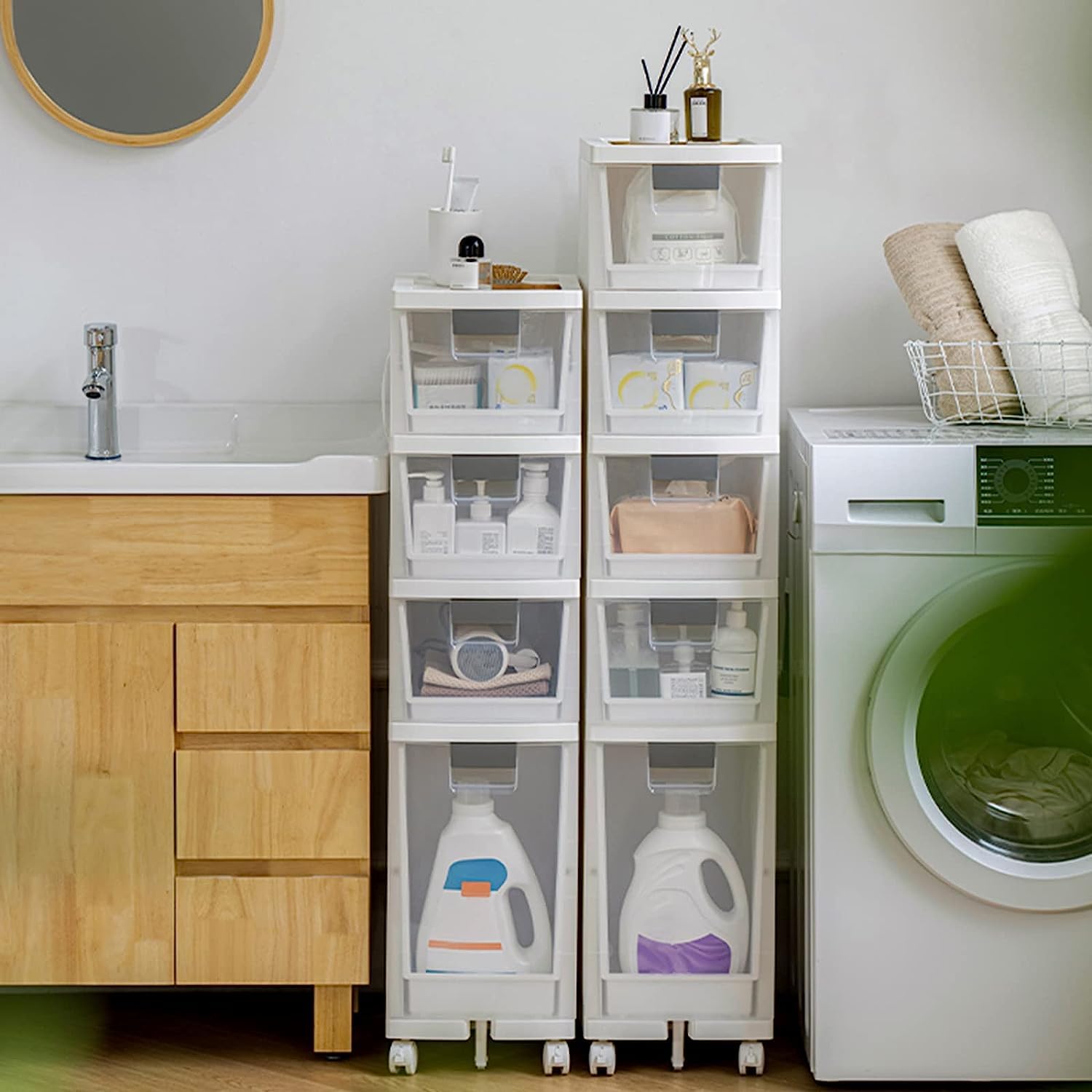Mueble de baño de 8.3 pulgadas (ancho), organizador de baño, mueble para Papel higiénico, Ideal para cocina, Sala de estar, habitación Infantil o rincón de oficina (blan