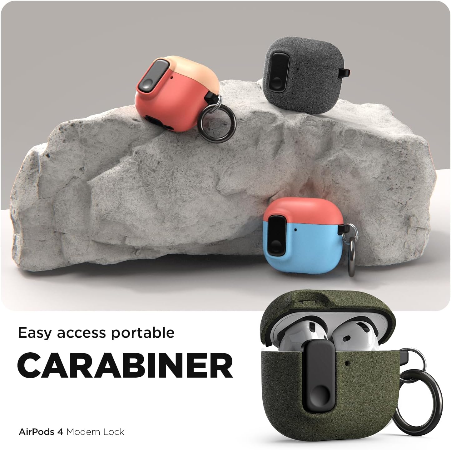 VRS DESIGN Modern Lock Case for Apple Airpods 4th Generation (2024), Rugged Protection with Secure Lock for Airpods 4 Case (Coral & Capri) [US Patent Registered]