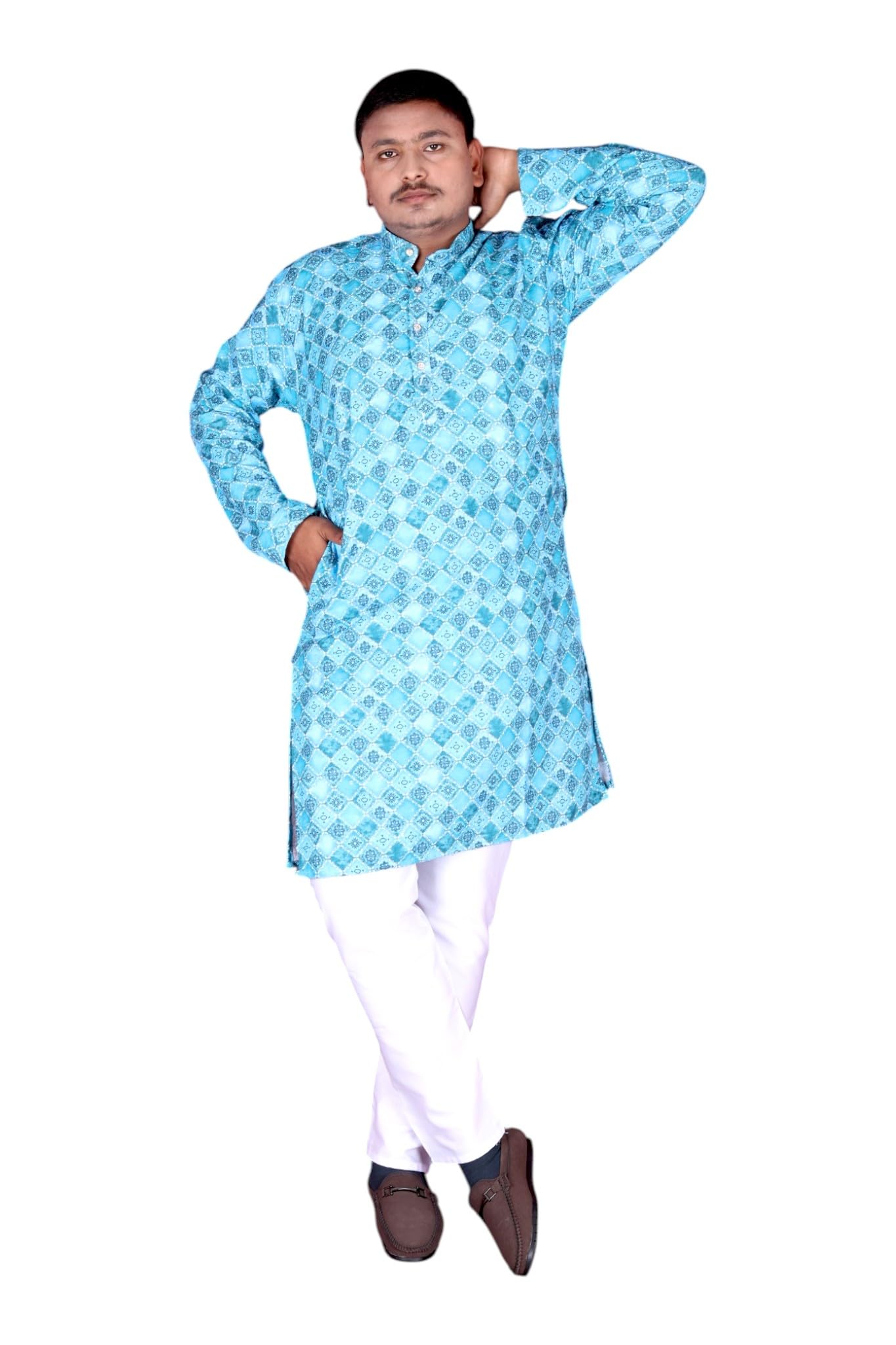 Men's Light Blue Silk Kameez-picture-16