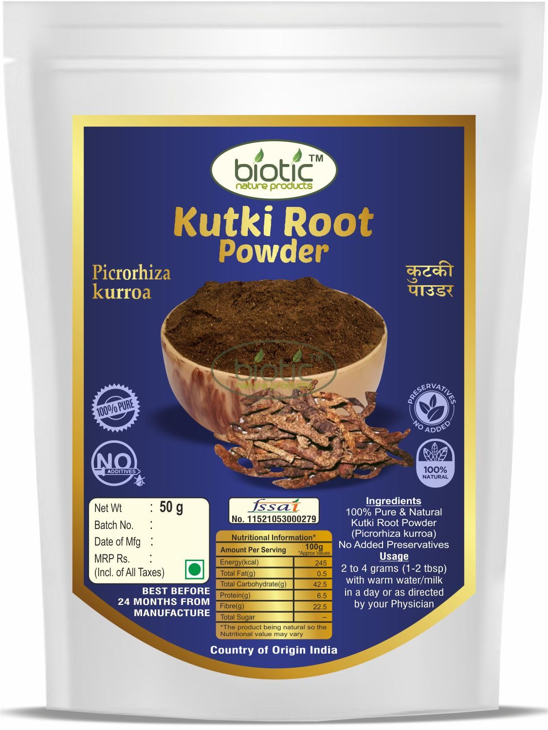 Biotic Natural Kutki Powder for Liver Detox - Picrorhiza Kurroa - Katuka Rohini Powder - Katuki Root Churna Organic - Kutaki Katika Kutuki Powder - 50gm-image-12