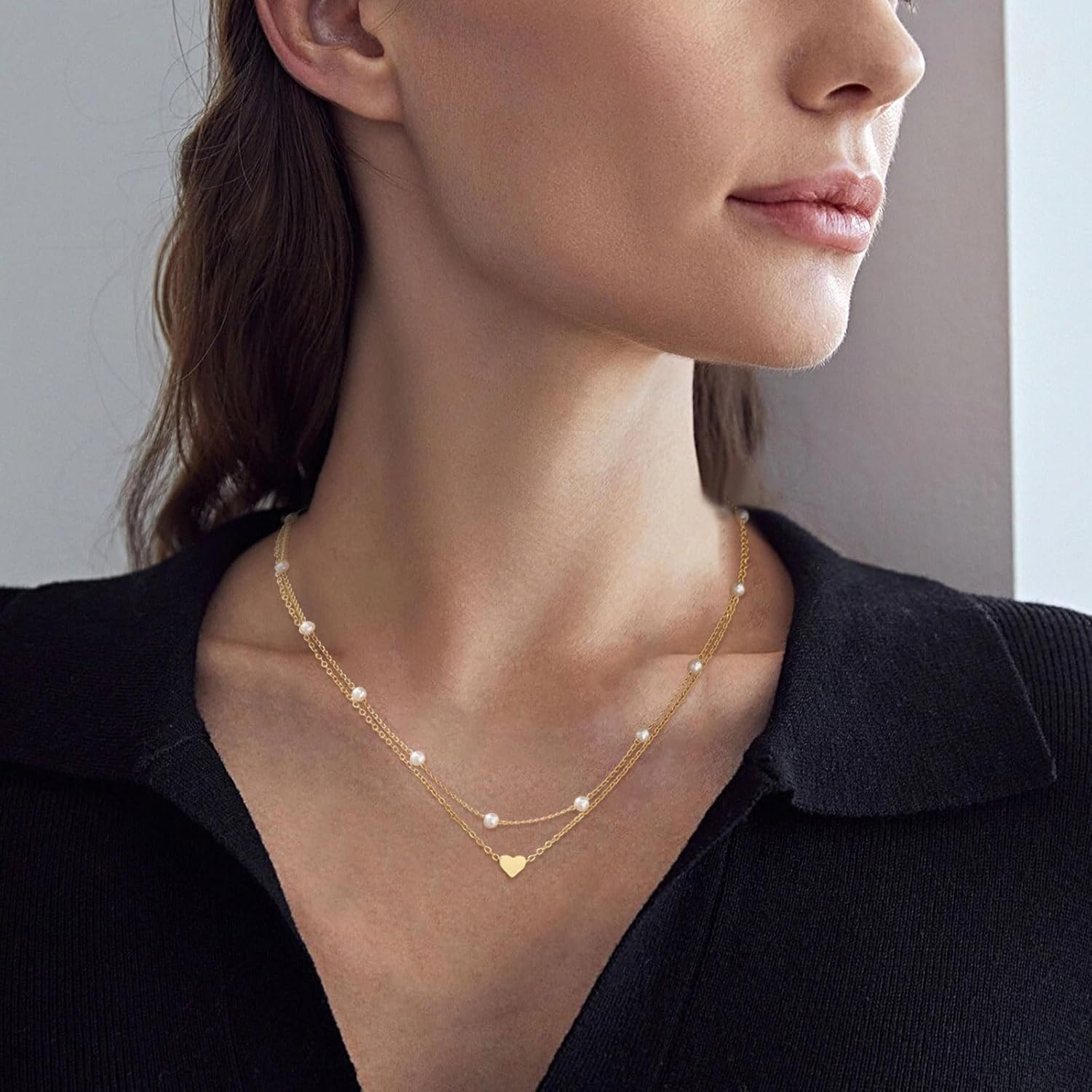 Layered Pearl Choker Necklace for Women Heart Choker Necklace for Girls Layered Heart Necklace Pendant for Women Jewelry Gifts for Her - Image 7