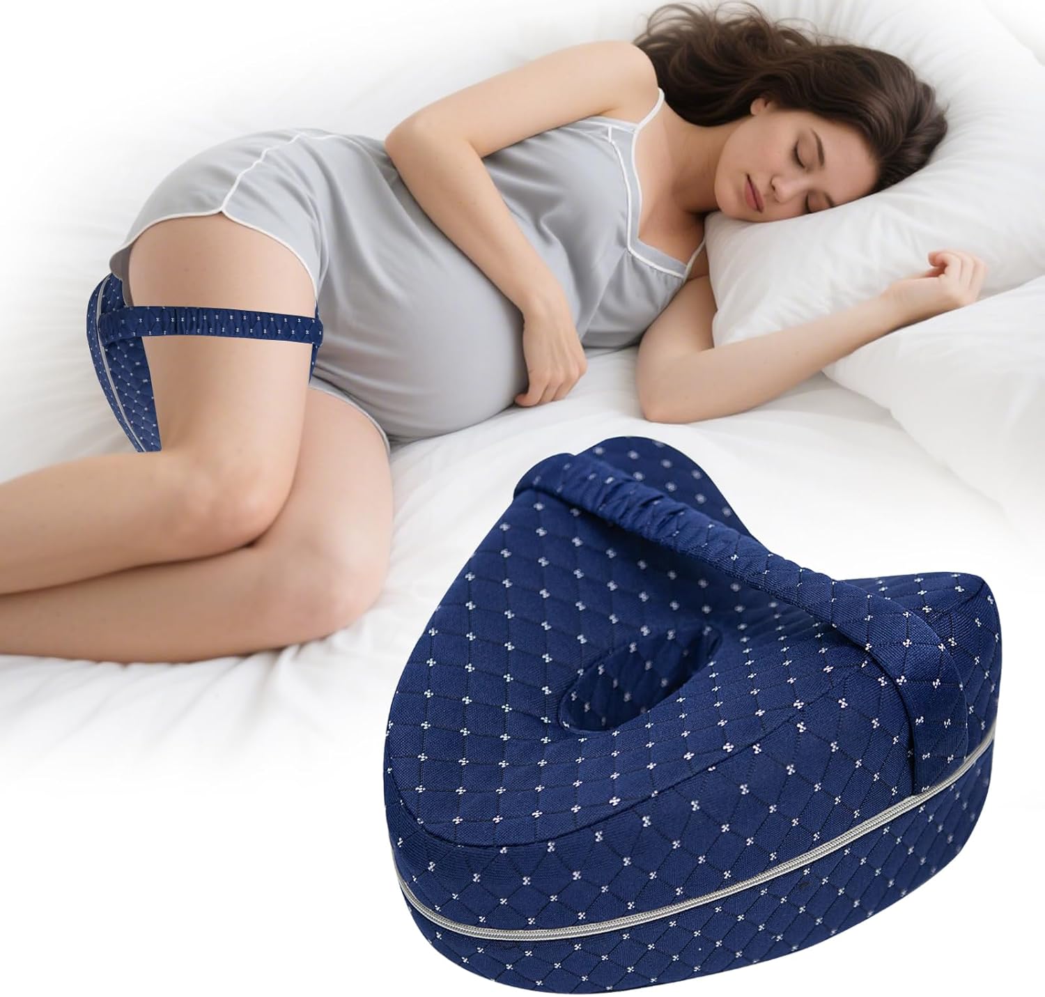 Leg Alignment Pillow - Orthopedic Memory Foam Support Pillow for Side Sleepers (Navy)