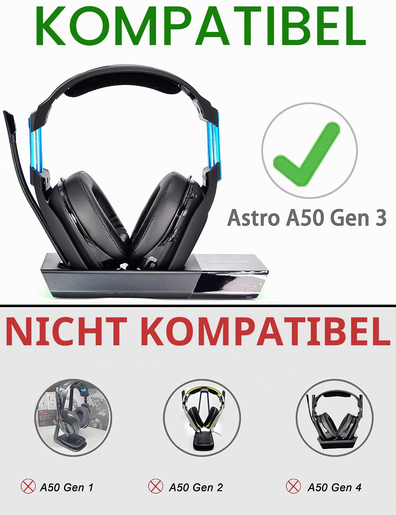 A50 Gen 3 Mod Kit – defean Ersatz-Ohrpolster und Kopfband, kompatibel mit Astro A50 Gen 3 Headset, Ohrpolster, hochdichter, zusätzliche Dicke (schwarzes, atmungsaktives Gewebe) | Ersatz-Ohrpolster und Kopfbügel für Astro A50 Gen3, hochwertiger Schaumstoff